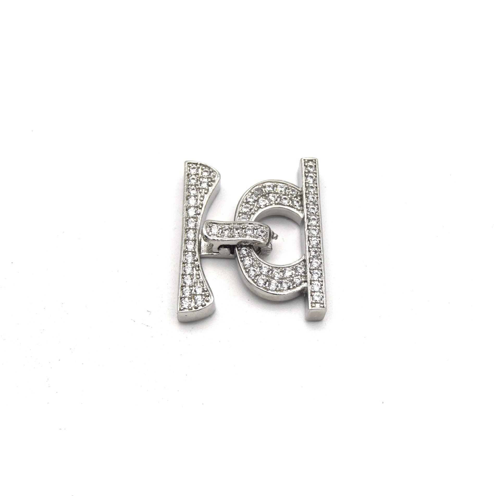 20mm x 25mm Silver Plated Cubic Zirconia Encrusted/Inlaid Bar/Loop Shaped Clasp Components