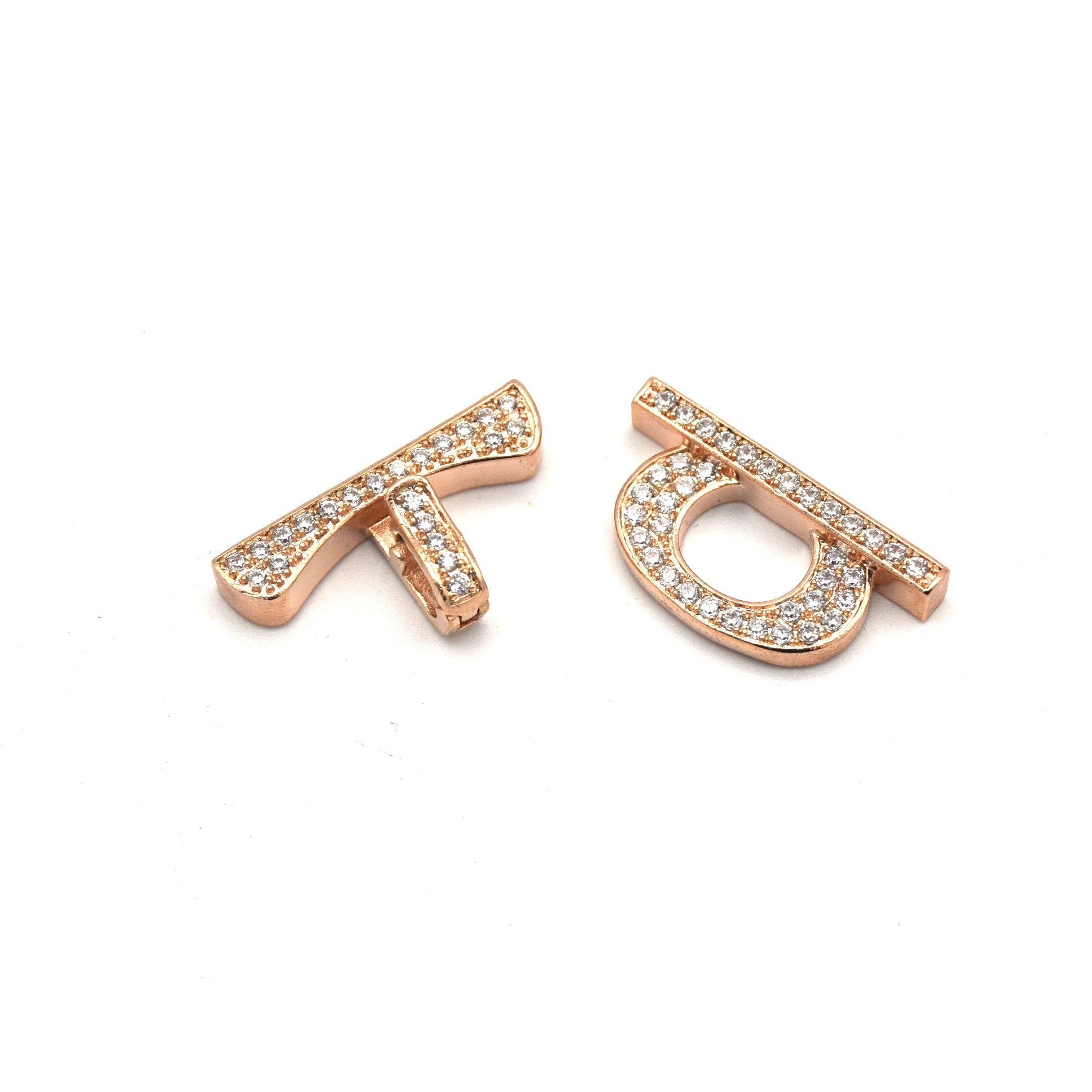 20mm x 25mm Rose Gold Plated Cubic Zirconia Encrusted/Inlaid Bar/Loop Shaped Clasp Components