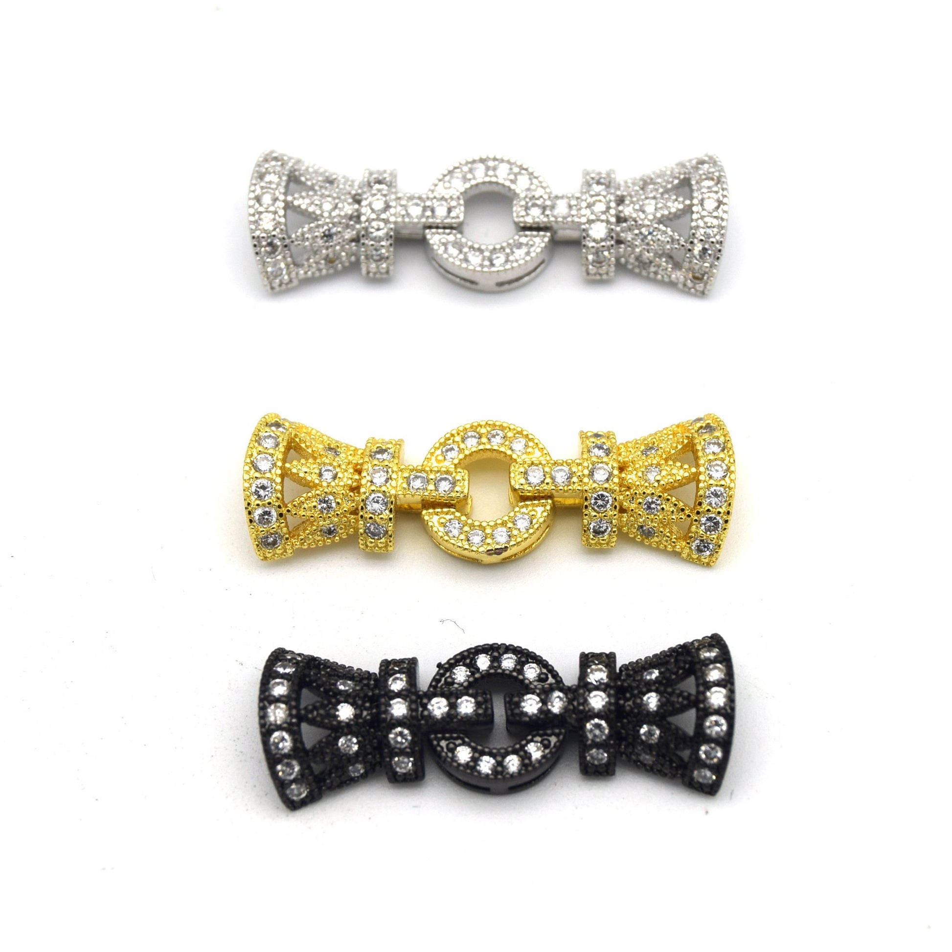 36mm Gold Plated Cubic Zirconia Encrusted/Inlaid Crown Shaped Double Clasp Components