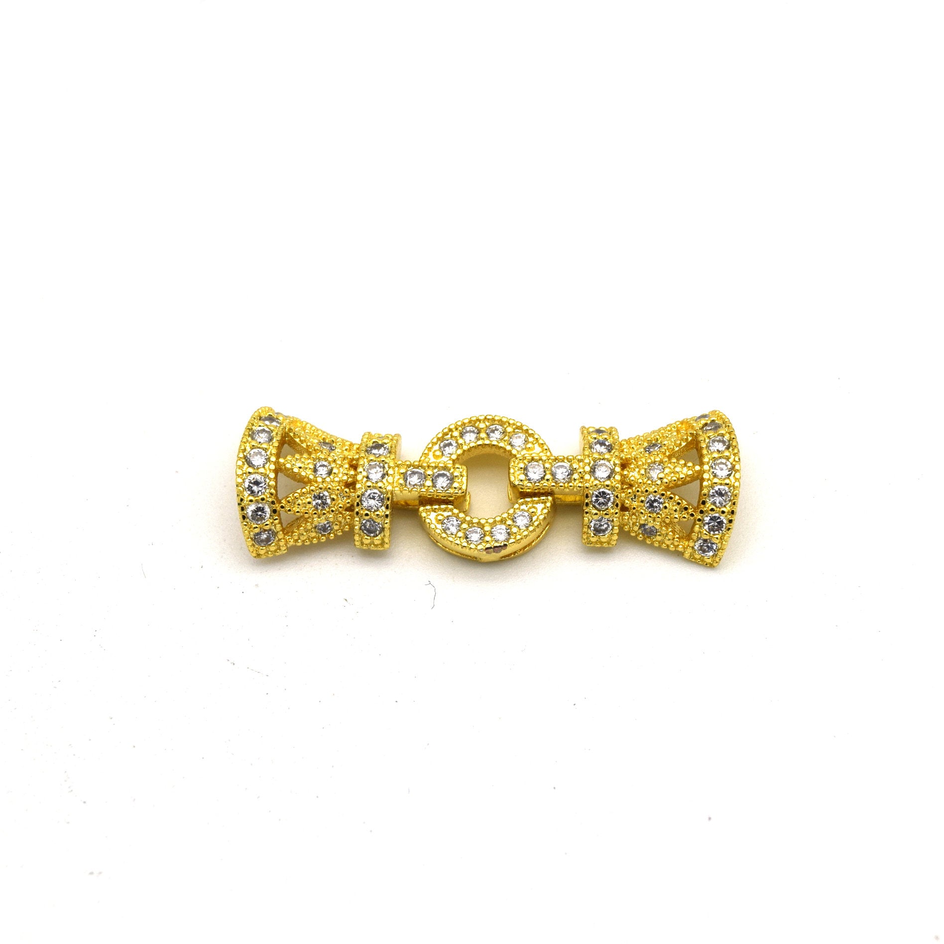 36mm Gold Plated Cubic Zirconia Encrusted/Inlaid Crown Shaped Double Clasp Components