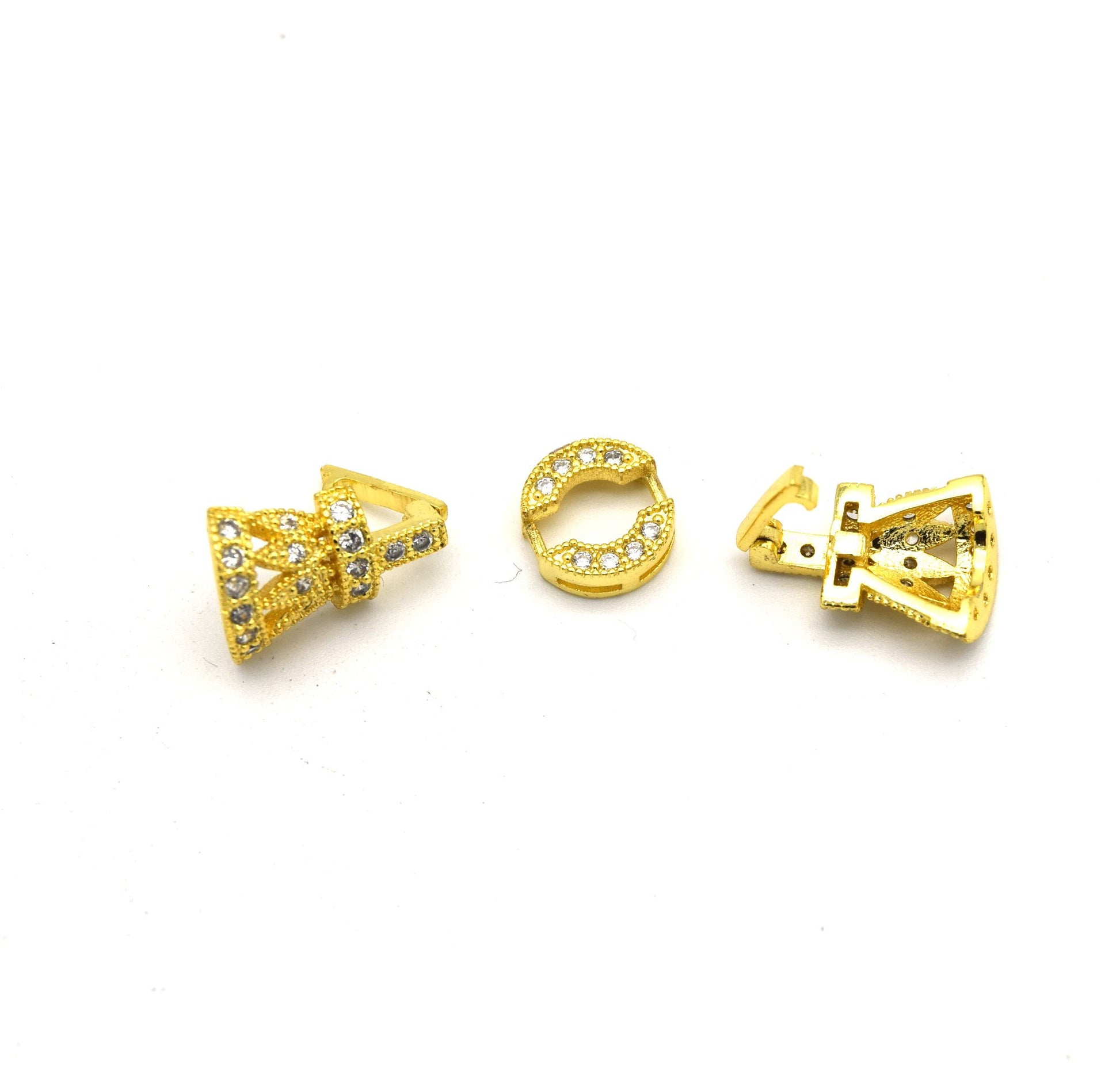 36mm Gold Plated Cubic Zirconia Encrusted/Inlaid Crown Shaped Double Clasp Components