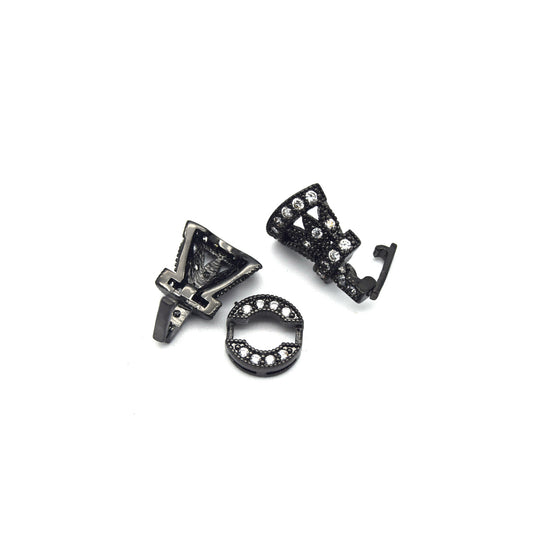 36mm Gunmetal Plated Cubic Zirconia Encrusted/Inlaid Crown Shaped Double Clasp Components