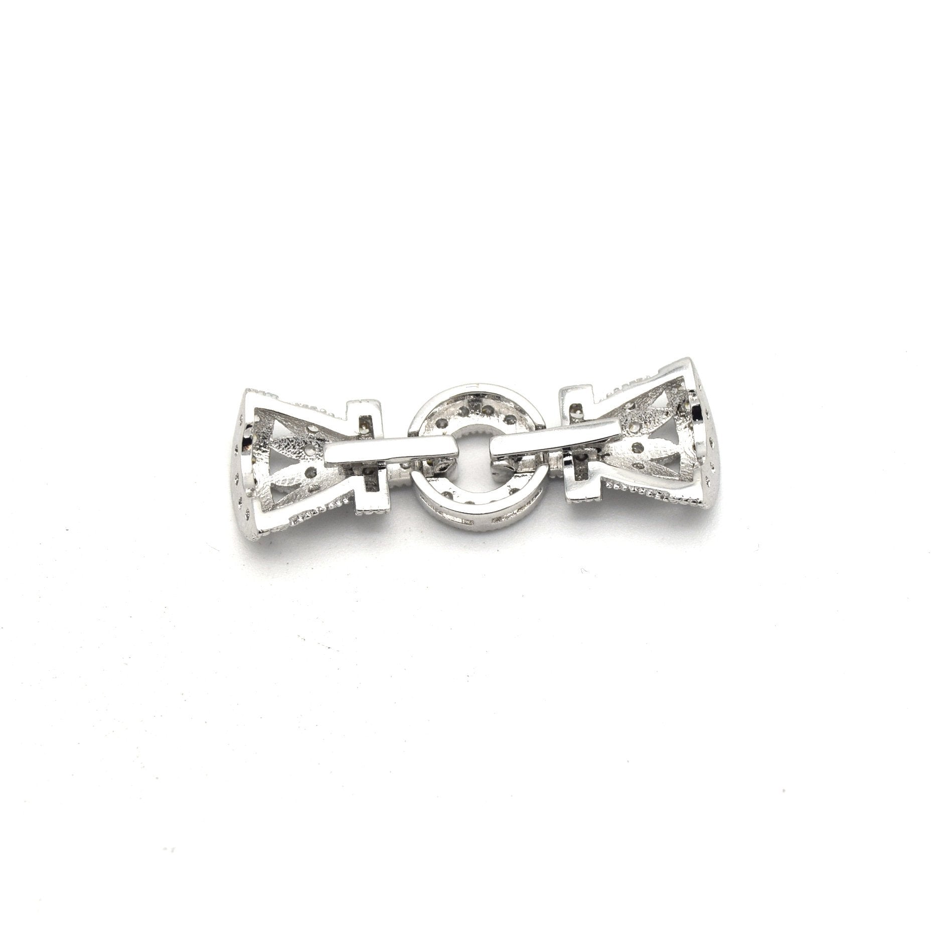 36mm Silver Plated Cubic Zirconia Encrusted/Inlaid Crown Shaped Double Clasp Components