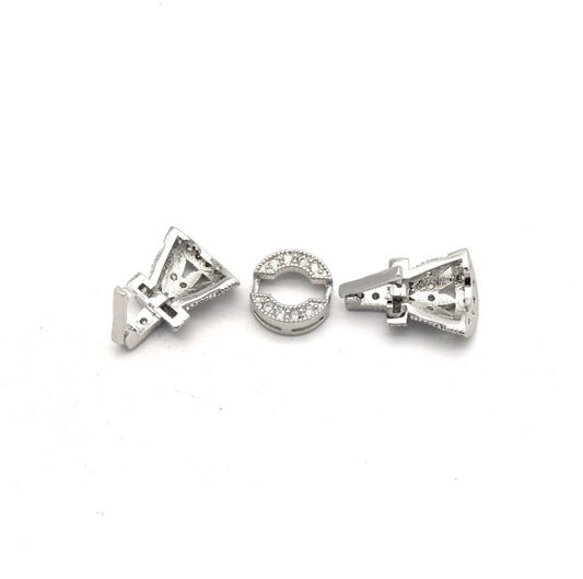 36mm Silver Plated Cubic Zirconia Encrusted/Inlaid Crown Shaped Double Clasp Components