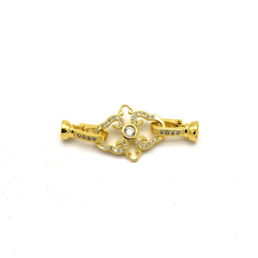 36mm Gold Plated Cubic Zirconia Encrusted/Inlaid Ornate Diamond Shaped Double Clasp Components