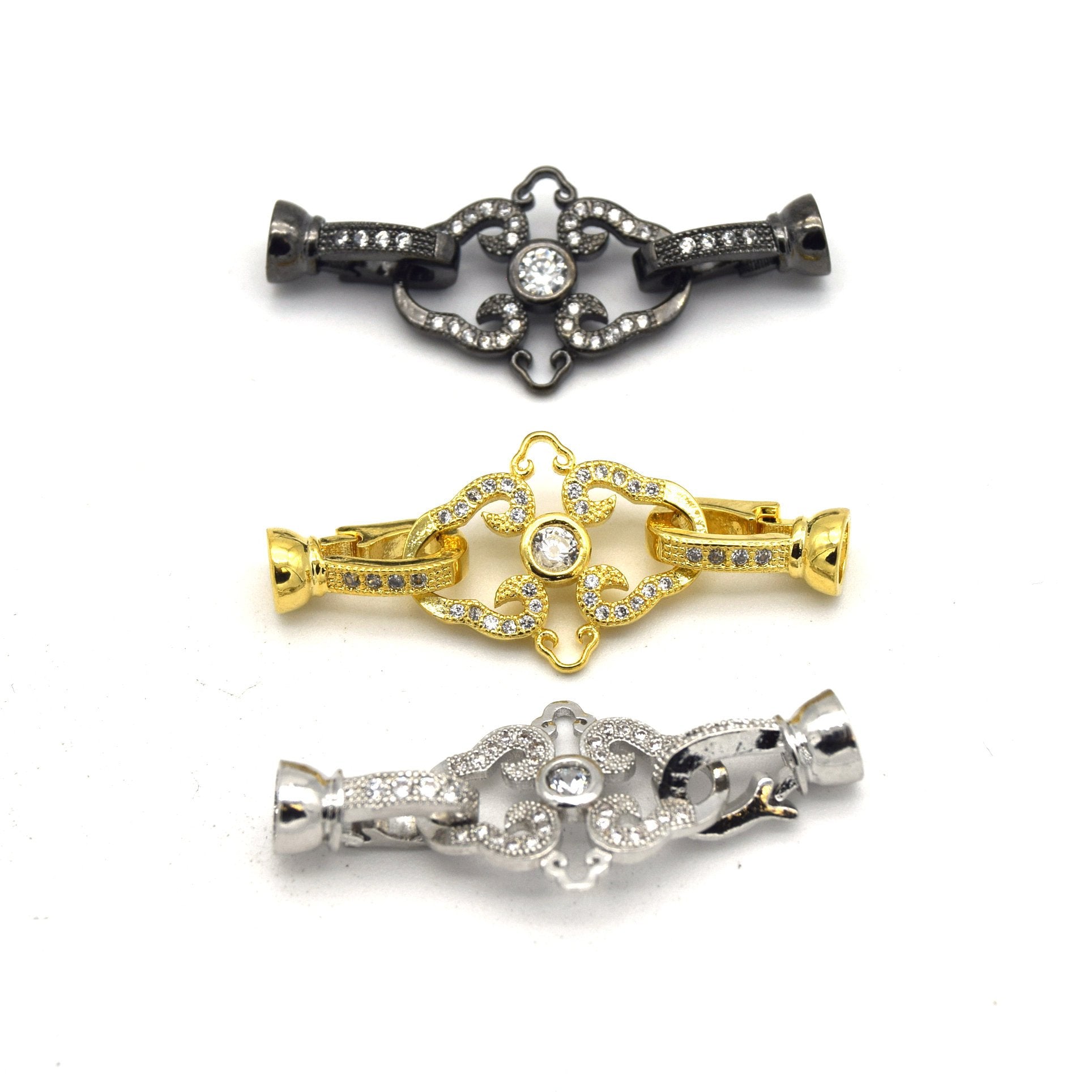 36mm Gold Plated Cubic Zirconia Encrusted/Inlaid Ornate Diamond Shaped Double Clasp Components