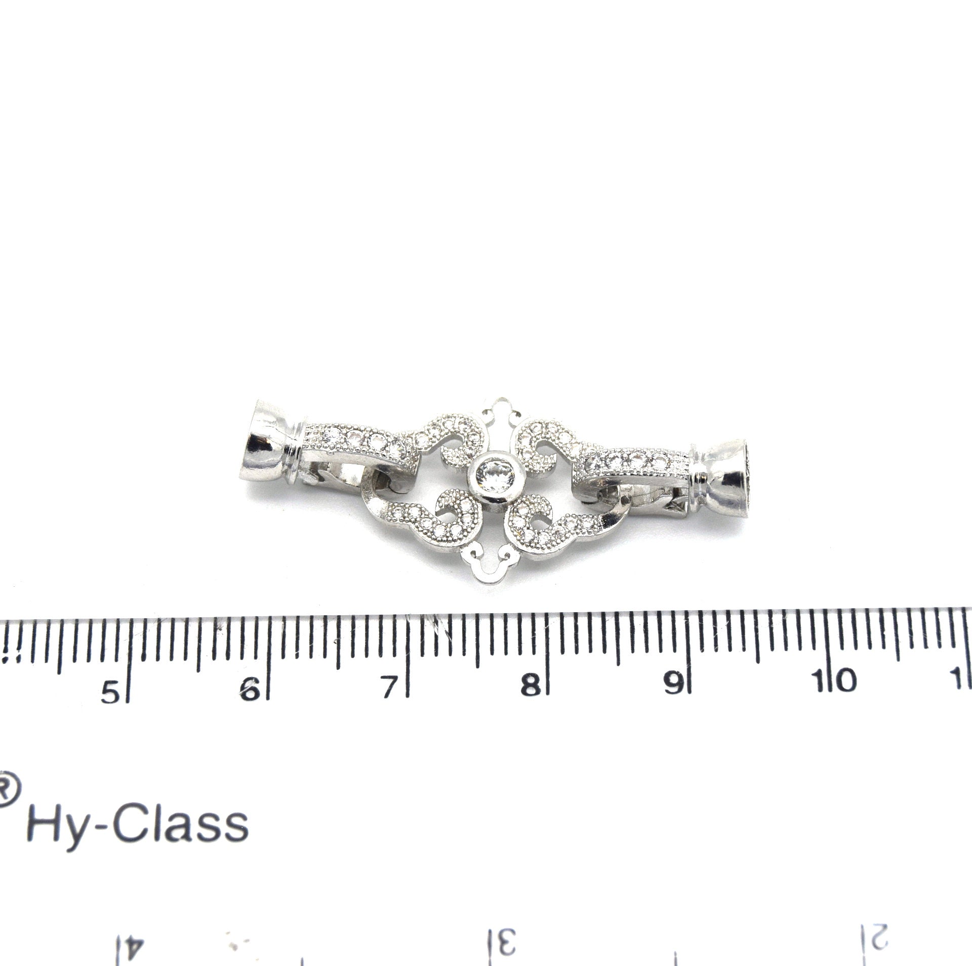 36mm Silver Plated Cubic Zirconia Encrusted/Inlaid Ornate Diamond Shaped Double Clasp Components