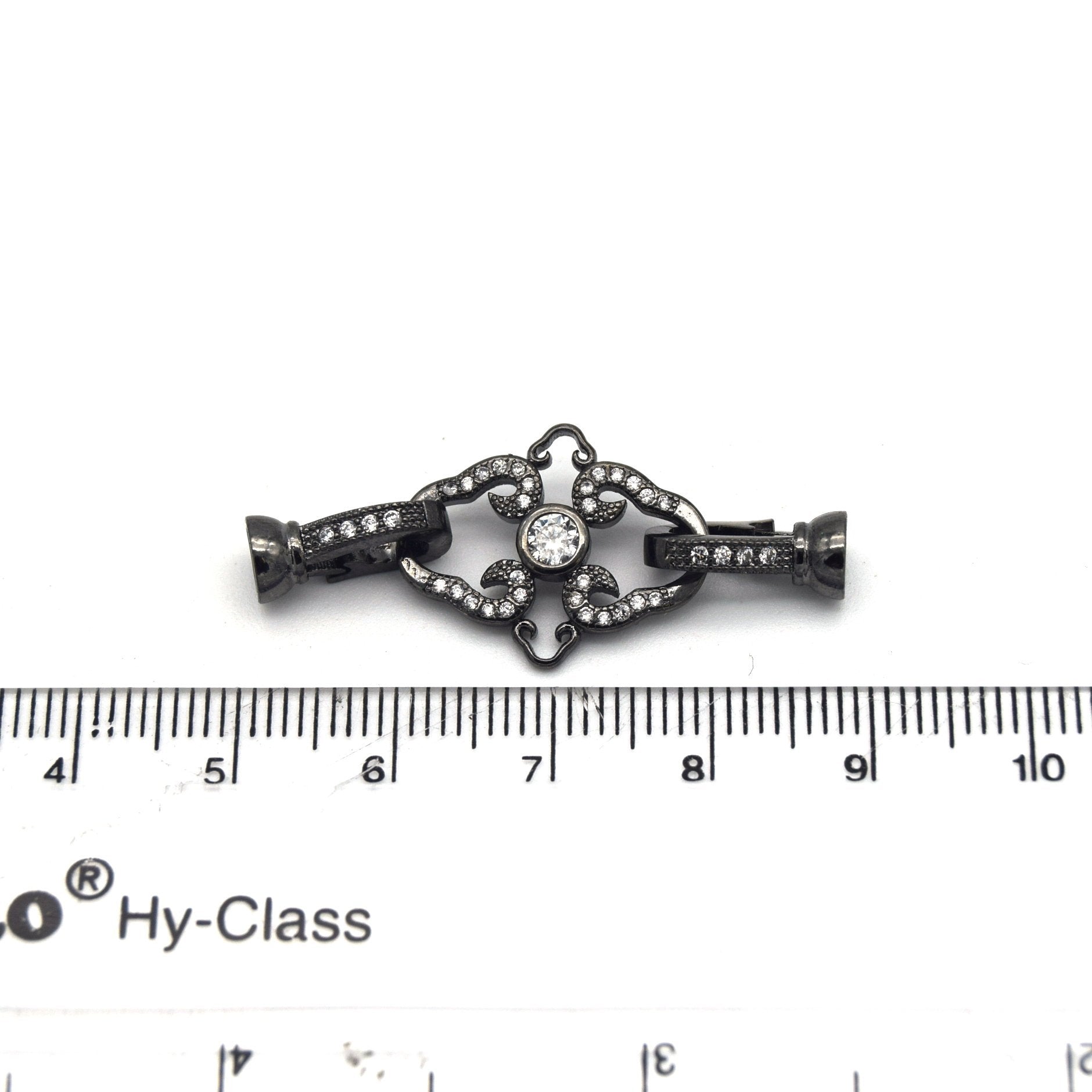 36mm Gunmetal Plated Cubic Zirconia Encrusted/Inlaid Ornate Diamond Shaped Double Clasp Components