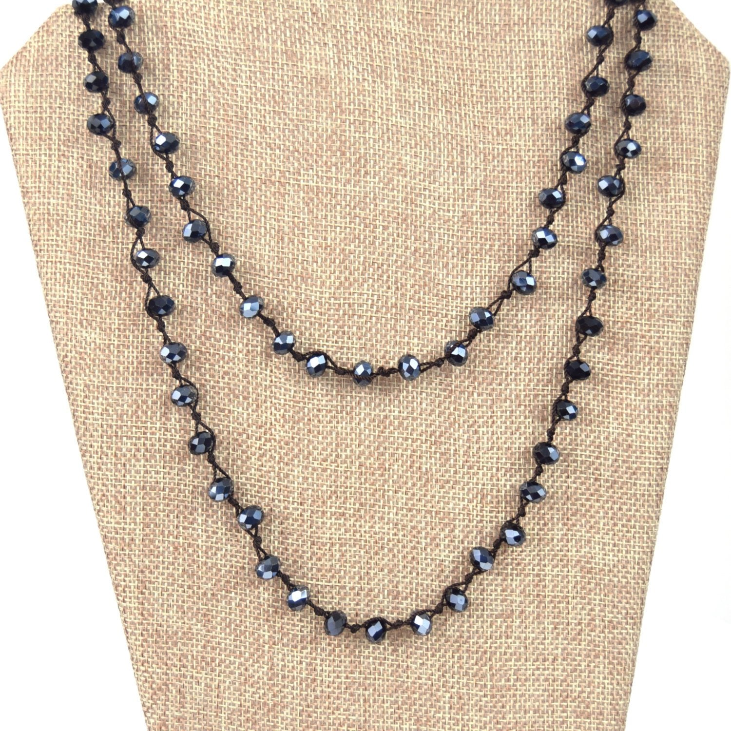 72" - 6mm x 8mm Metallic Navy Rondelle Chinese Crystal Hand Woven Necklace - Holiday Special!