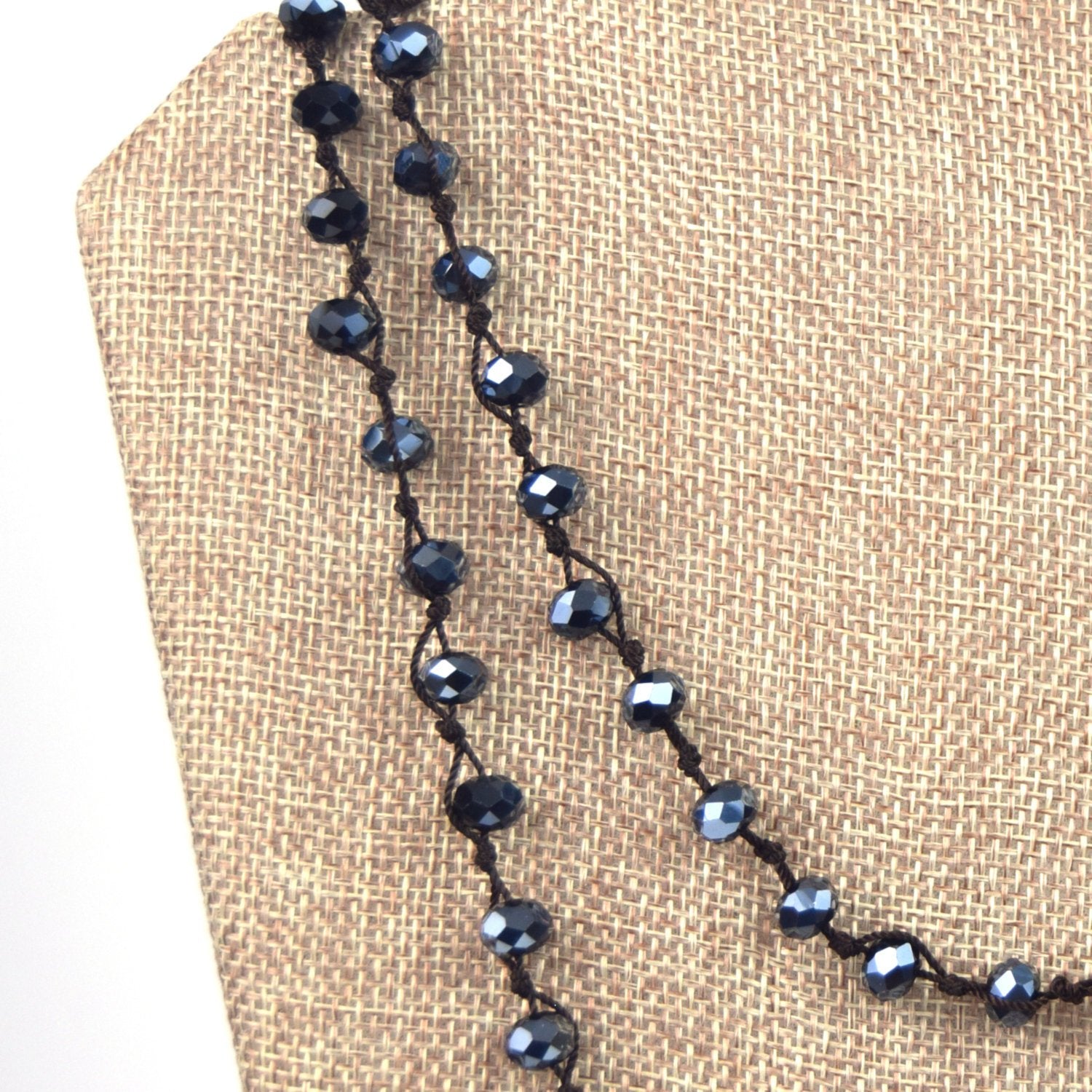 72" - 6mm x 8mm Metallic Navy Rondelle Chinese Crystal Hand Woven Necklace - Holiday Special!