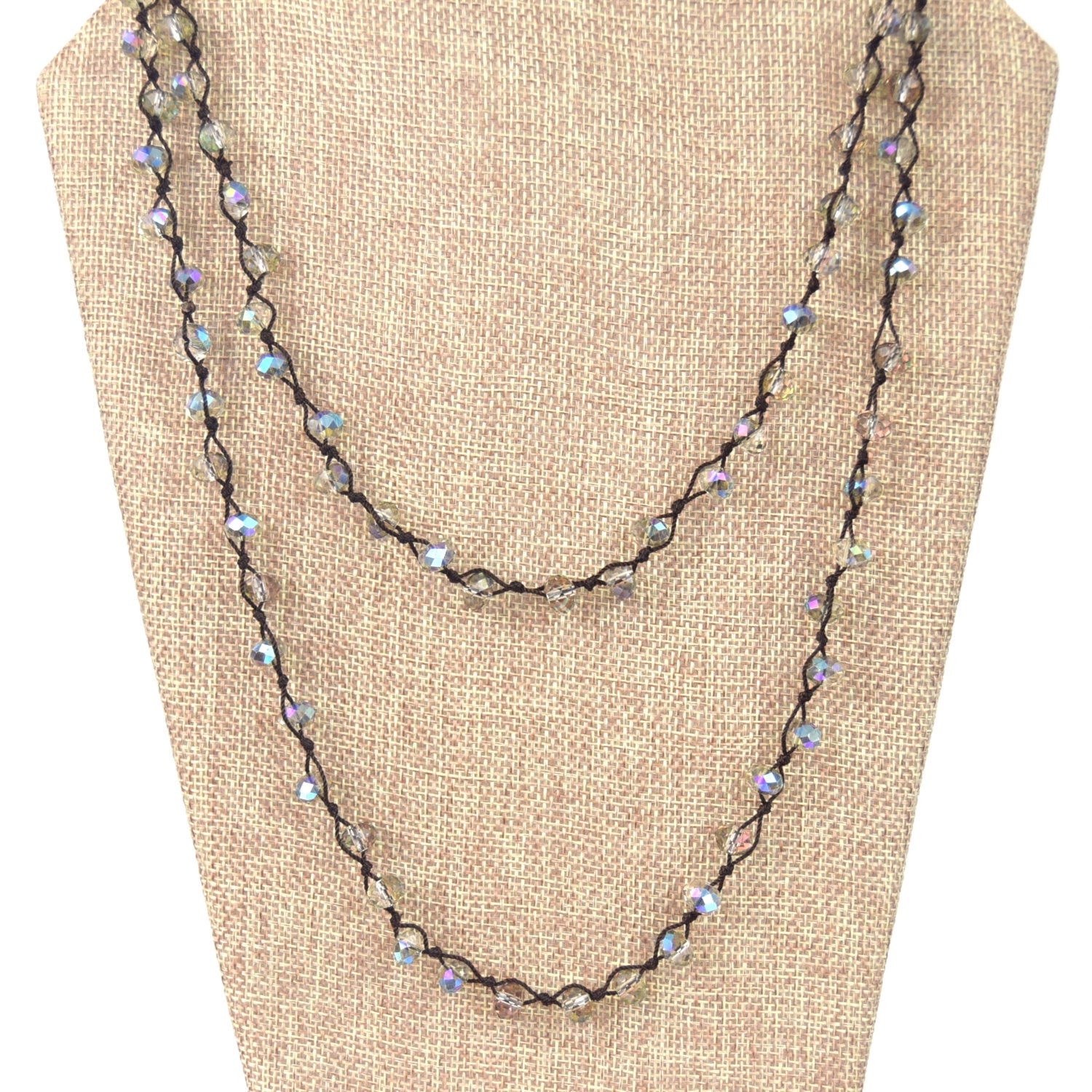 72" - 6mm x 8mm AB Clear Rondelle Chinese Crystal Hand Woven Necklace - Holiday Special!