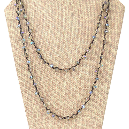 72" - 6mm x 8mm AB Clear Rondelle Chinese Crystal Hand Woven Necklace - Holiday Special!