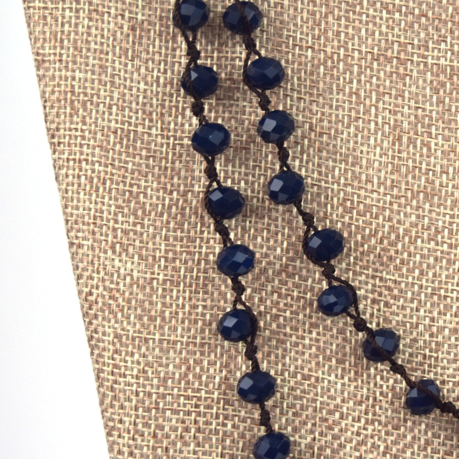 72" - 6mm x 8mm Opaque Navy Blue Rondelle Chinese Crystal Hand Woven Necklace - Holiday Special!