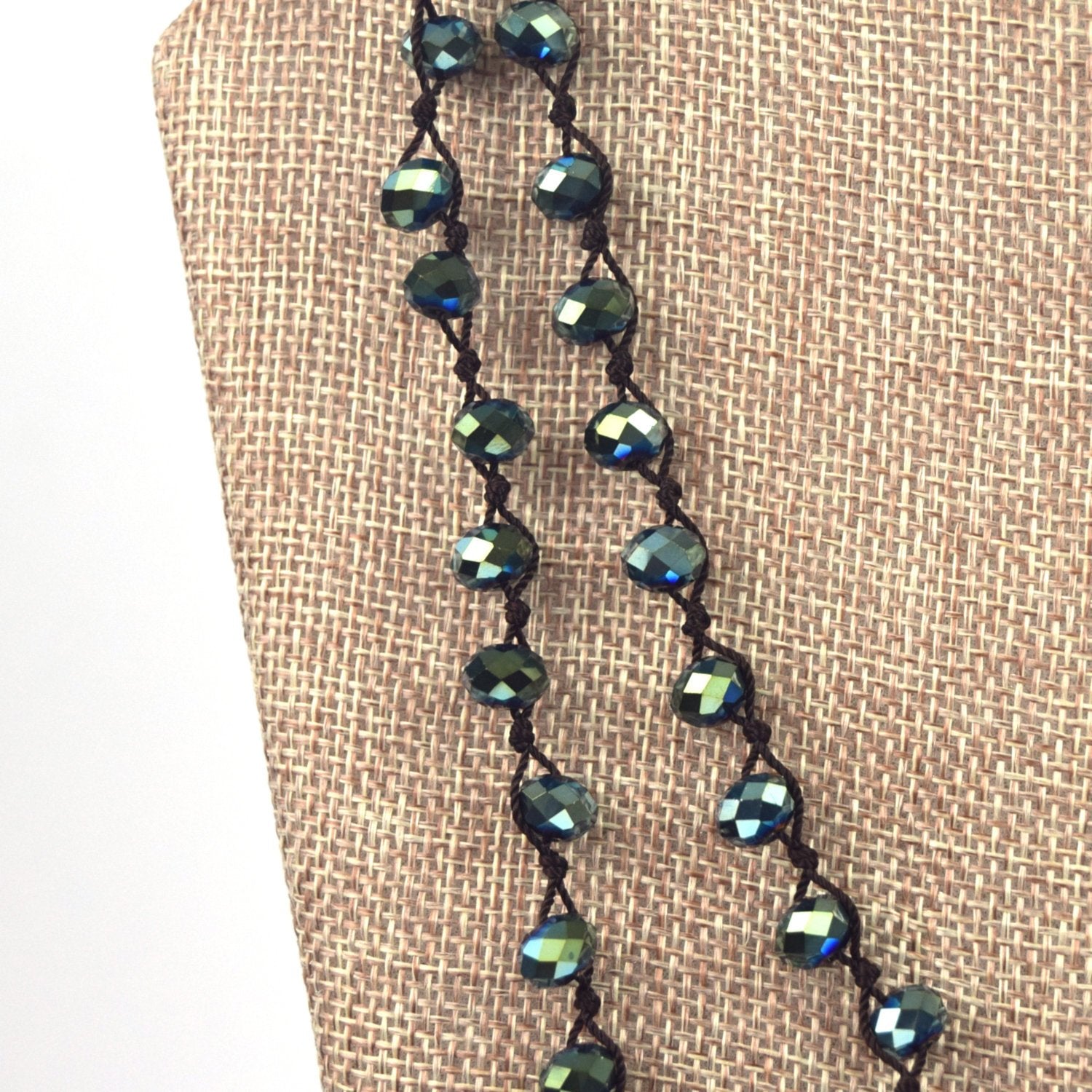 72" - 6mm x 8mm Metallic Blue/Green Rondelle Chinese Crystal Hand Woven Necklace - Holiday Special!