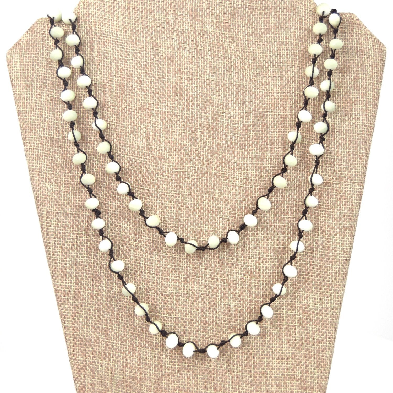 72" - 6mm x 8mm Opaque White/Ivory Rondelle Chinese Crystal Hand Woven Necklace - Holiday Special!