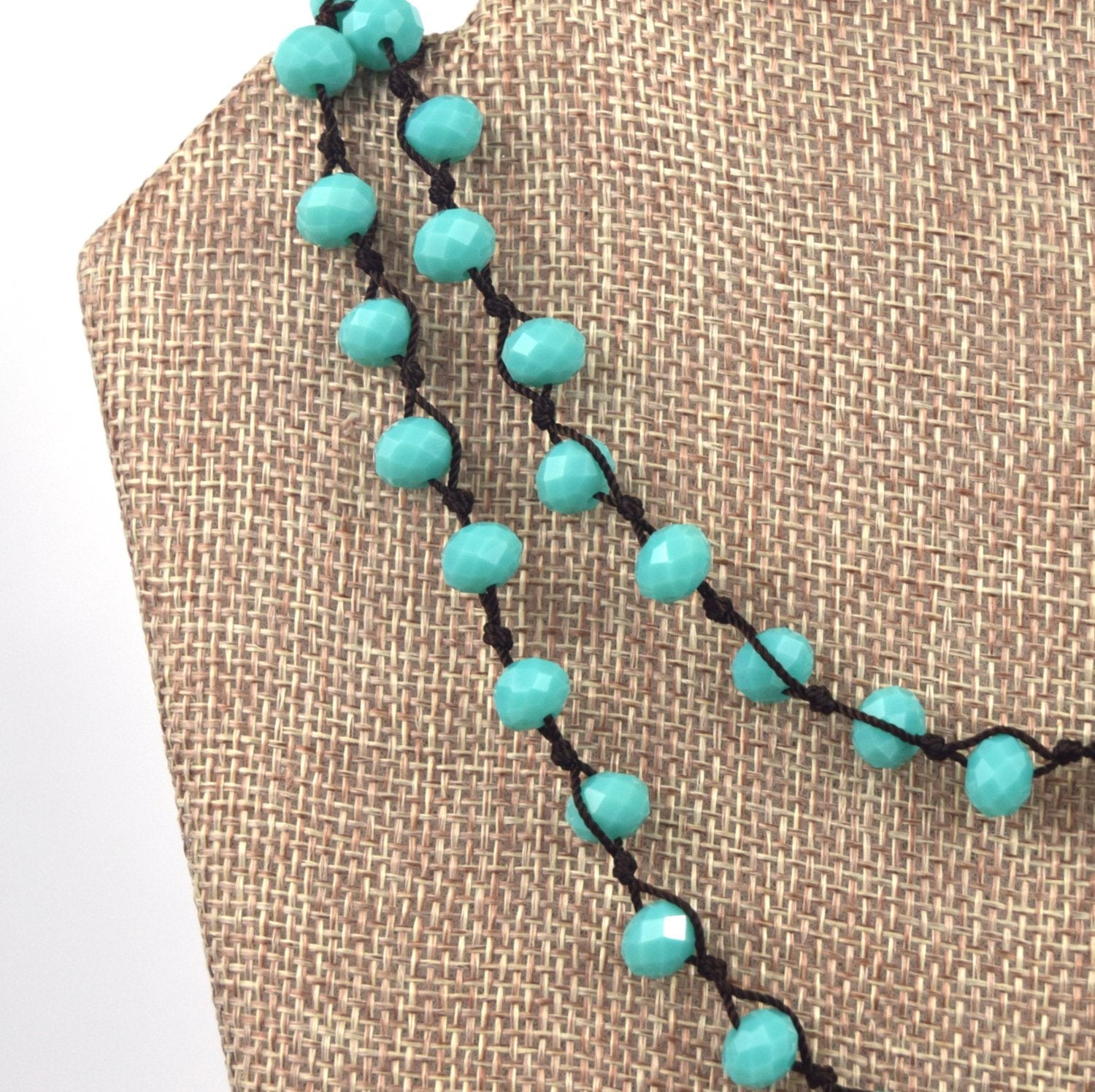 72" - 6mm x 8mm Opaque Aqua Blue Rondelle Chinese Crystal Hand Woven Necklace - Holiday Special!