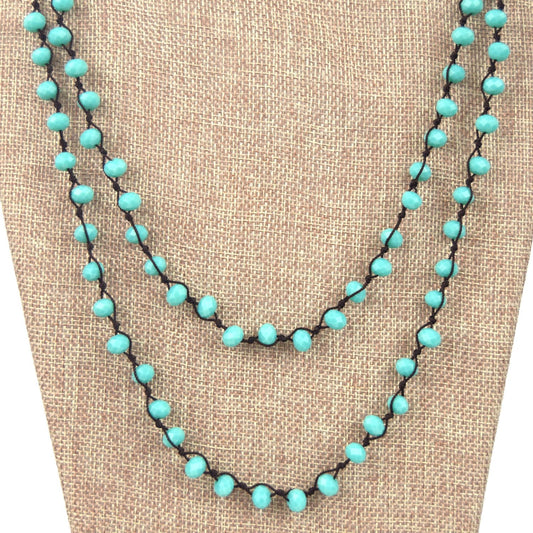 72" - 6mm x 8mm Opaque Aqua Blue Rondelle Chinese Crystal Hand Woven Necklace - Holiday Special!