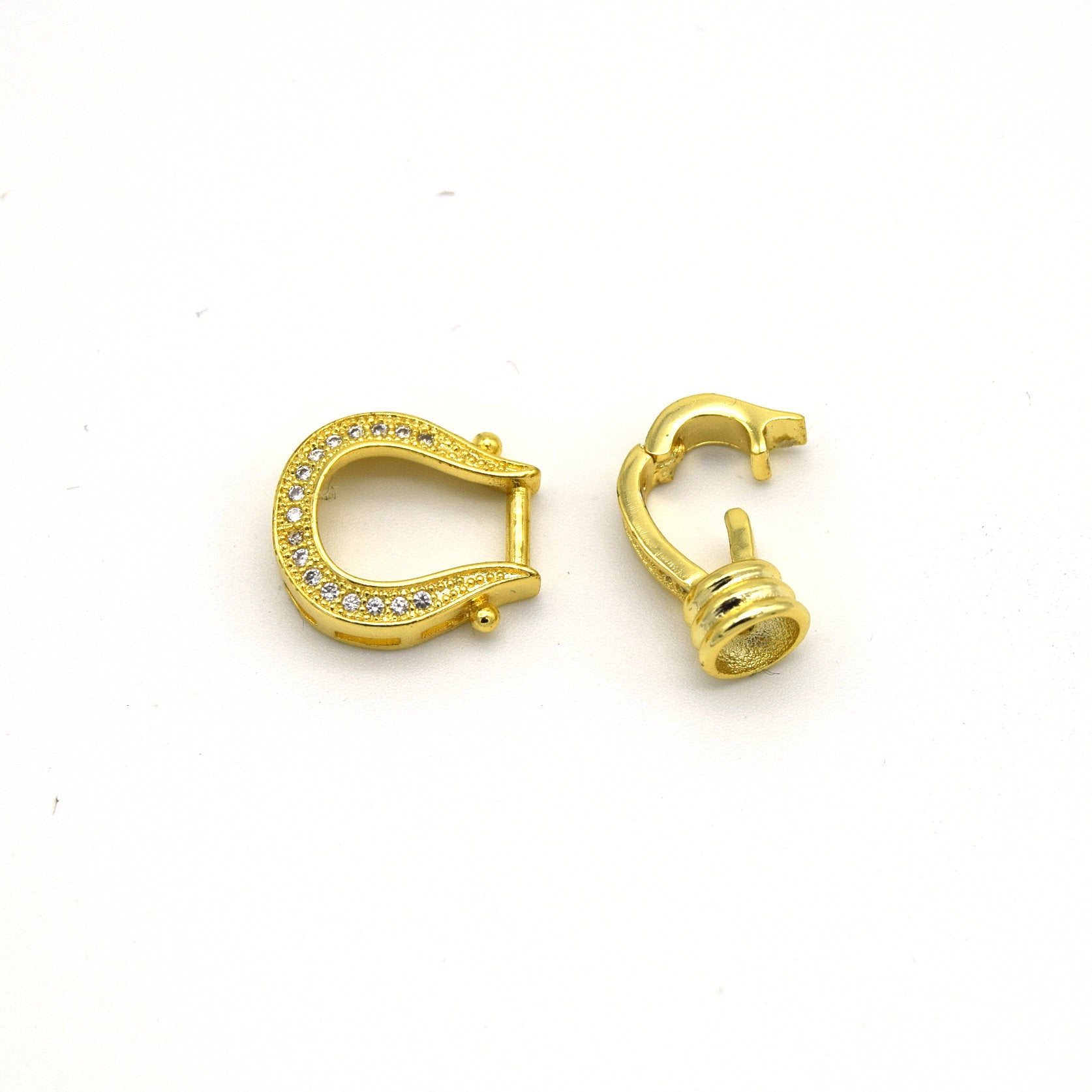 25mm x 13mm Gold Plated Cubic Zirconia Encrusted/Inlaid Horseshoe/Claw Shaped Clasp Components