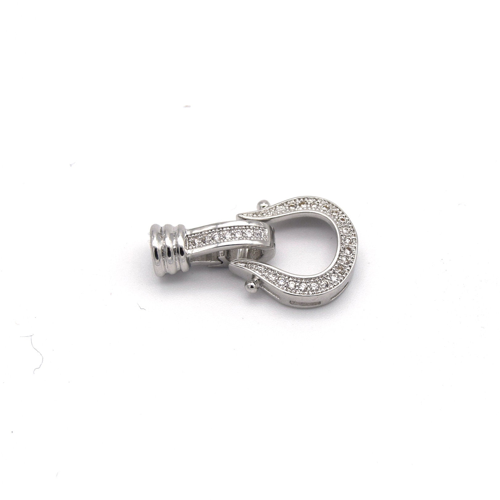 25mm x 13mm Silver Plated Cubic Zirconia Encrusted/Inlaid Horseshoe/Claw Shaped Clasp Components