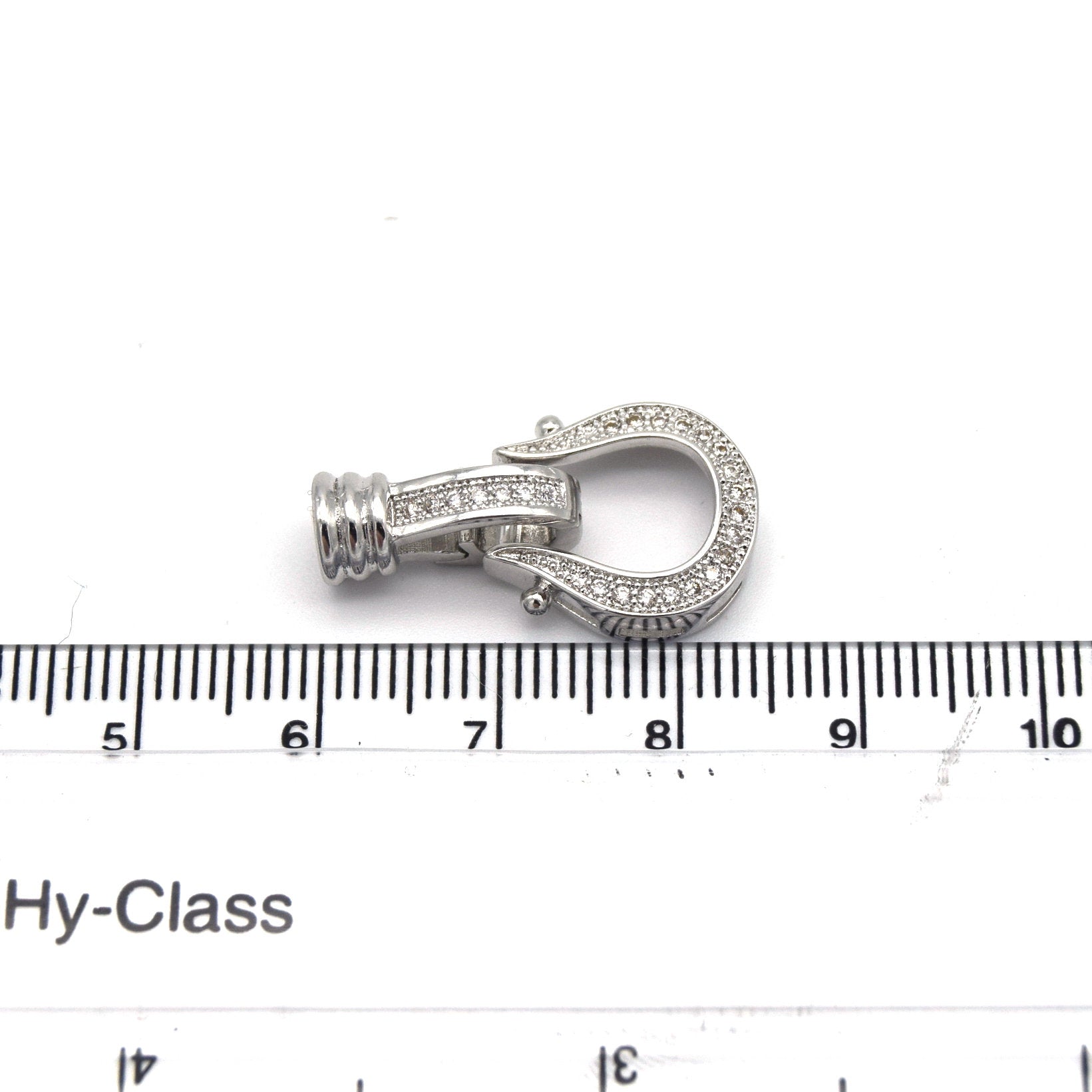 25mm x 13mm Silver Plated Cubic Zirconia Encrusted/Inlaid Horseshoe/Claw Shaped Clasp Components