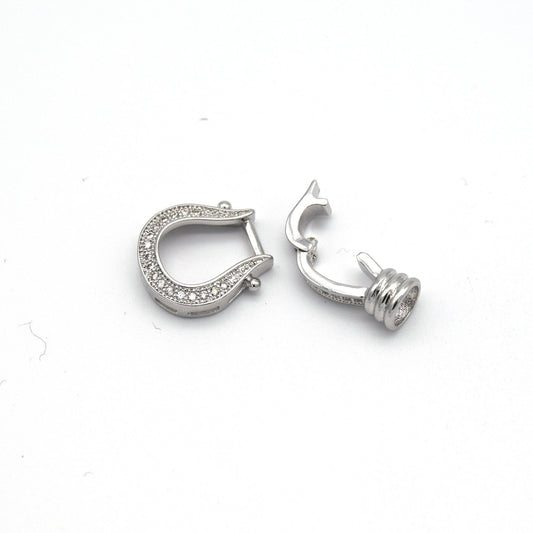 25mm x 13mm Silver Plated Cubic Zirconia Encrusted/Inlaid Horseshoe/Claw Shaped Clasp Components