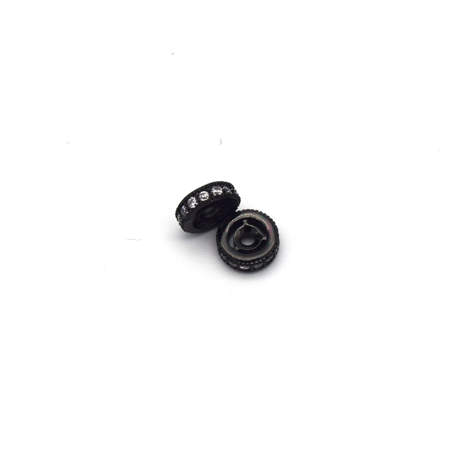 8mm x 8mm Gunmetal Plated Cubic Zirconia Encrusted/Inlaid Eyed Donut/Ring Shaped Bead