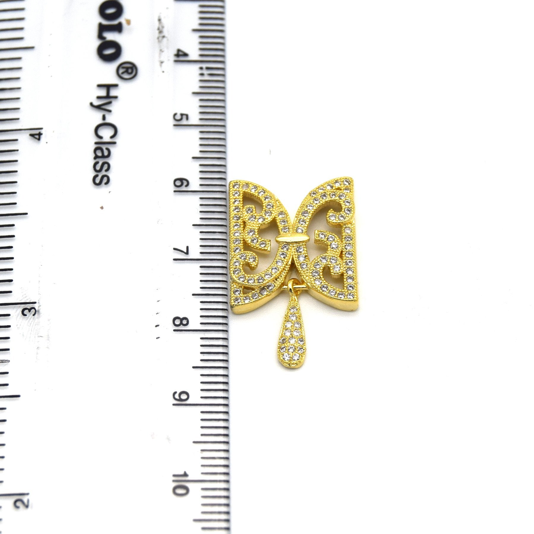 15mm x 25mm Gold Plated Cubic Zirconia Encrusted/Inlaid Ornate Butterflied Shaped Connector with Drop