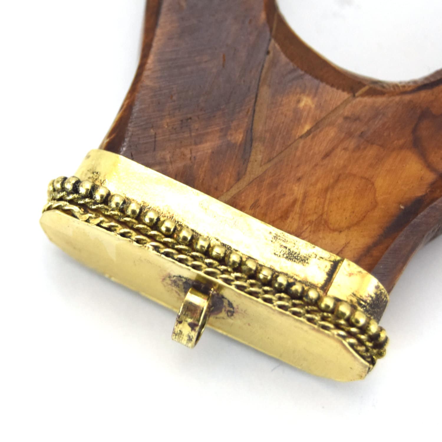 3.75" Long Warm Brown Flat Antler Tusk Shaped Natural Ox Bone Pendant with Dotted Gold Cap