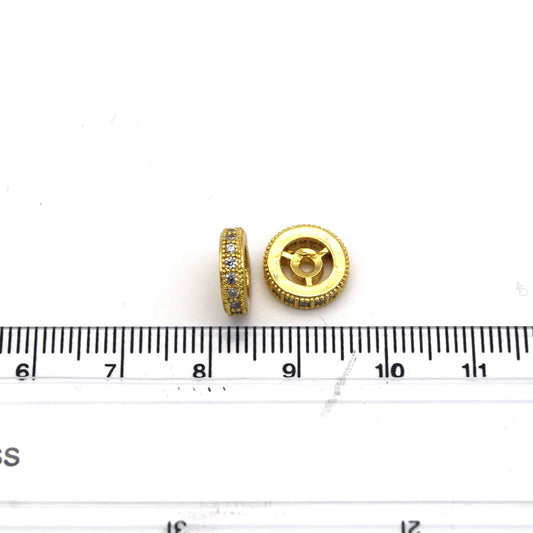 10mm x 10mm Gold Plated Cubic Zirconia Encrusted/Inlaid Eyed Donut/Ring Shaped Bead