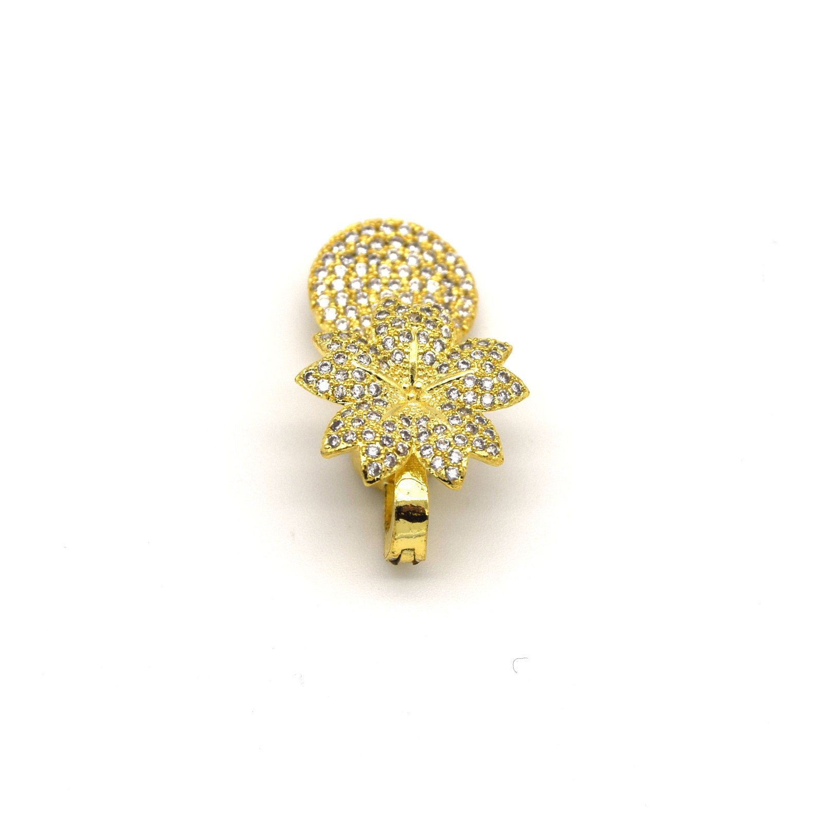 26mm Gold Plated Cubic Zirconia Encrusted/Inlaid Flower Shaped Drop Pendant with Magnet Clasp