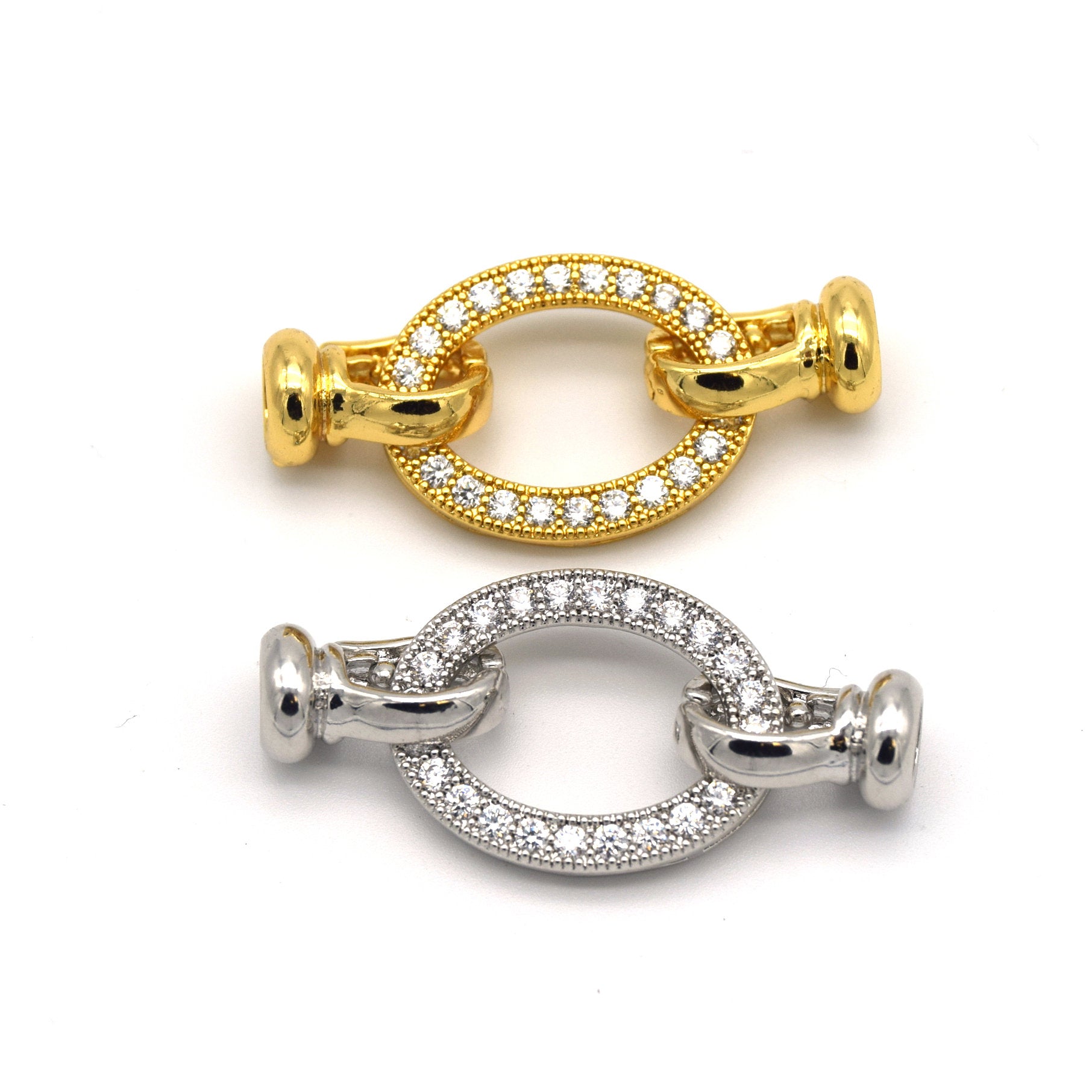 40mm x 18mm Gold Plated Cubic Zirconia Encrusted/Inlaid Open Oval Shaped Double Clasp Components