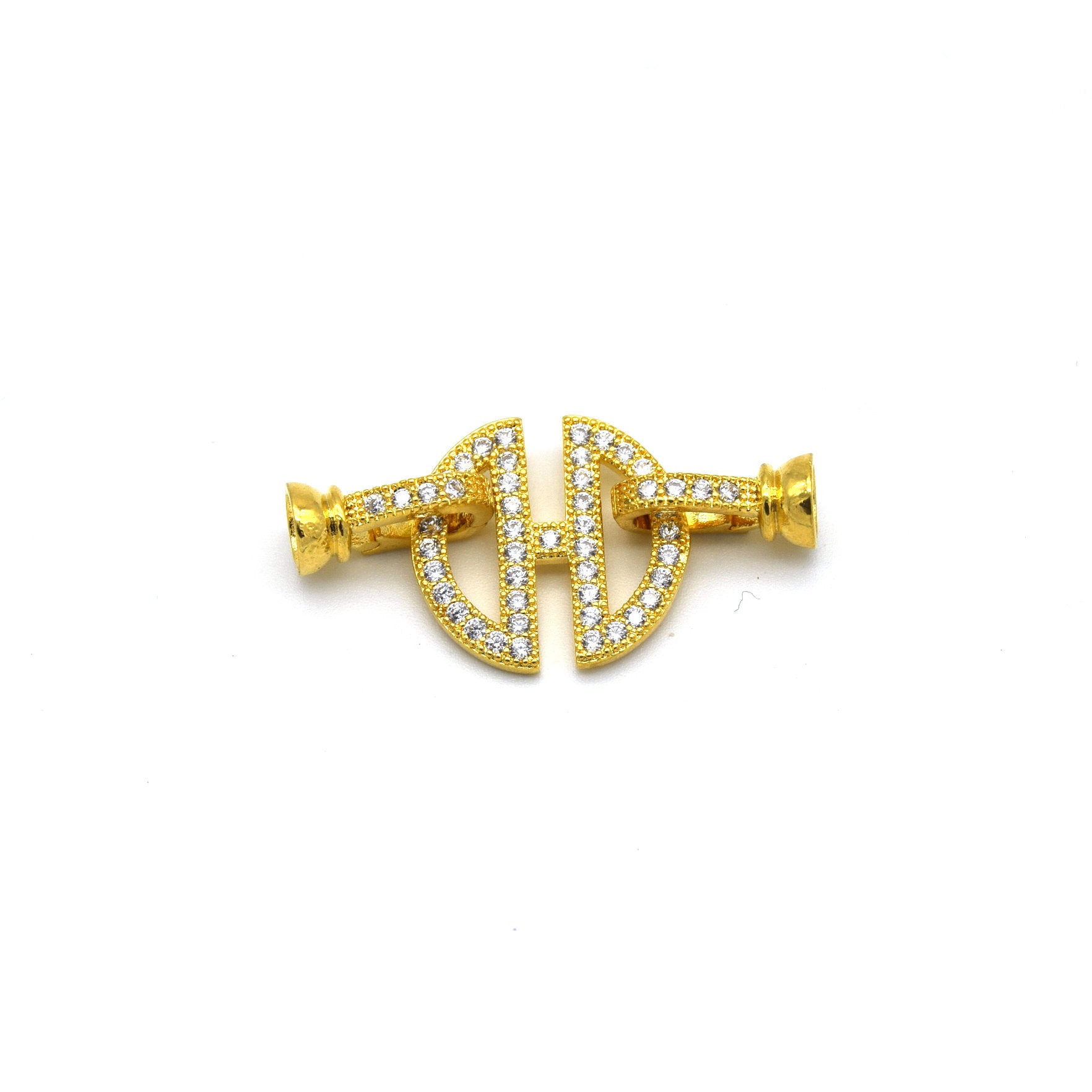 32mm x 15mm Gold Plated Cubic Zirconia Encrusted/Inlaid Coin Shaped Double Clasp Components