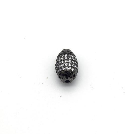 10mm x 15mm Gunmetal Plated White CZ Cubic Zirconia Encrusted/Inlaid Egg Shaped Copper Bead