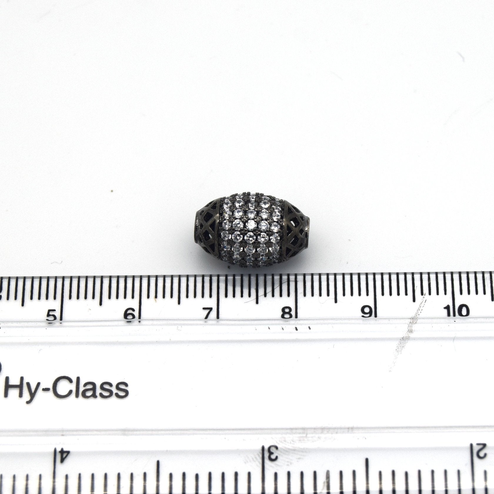 10mm x 15mm Gunmetal Plated White CZ Cubic Zirconia Encrusted/Inlaid Egg Shaped Copper Bead