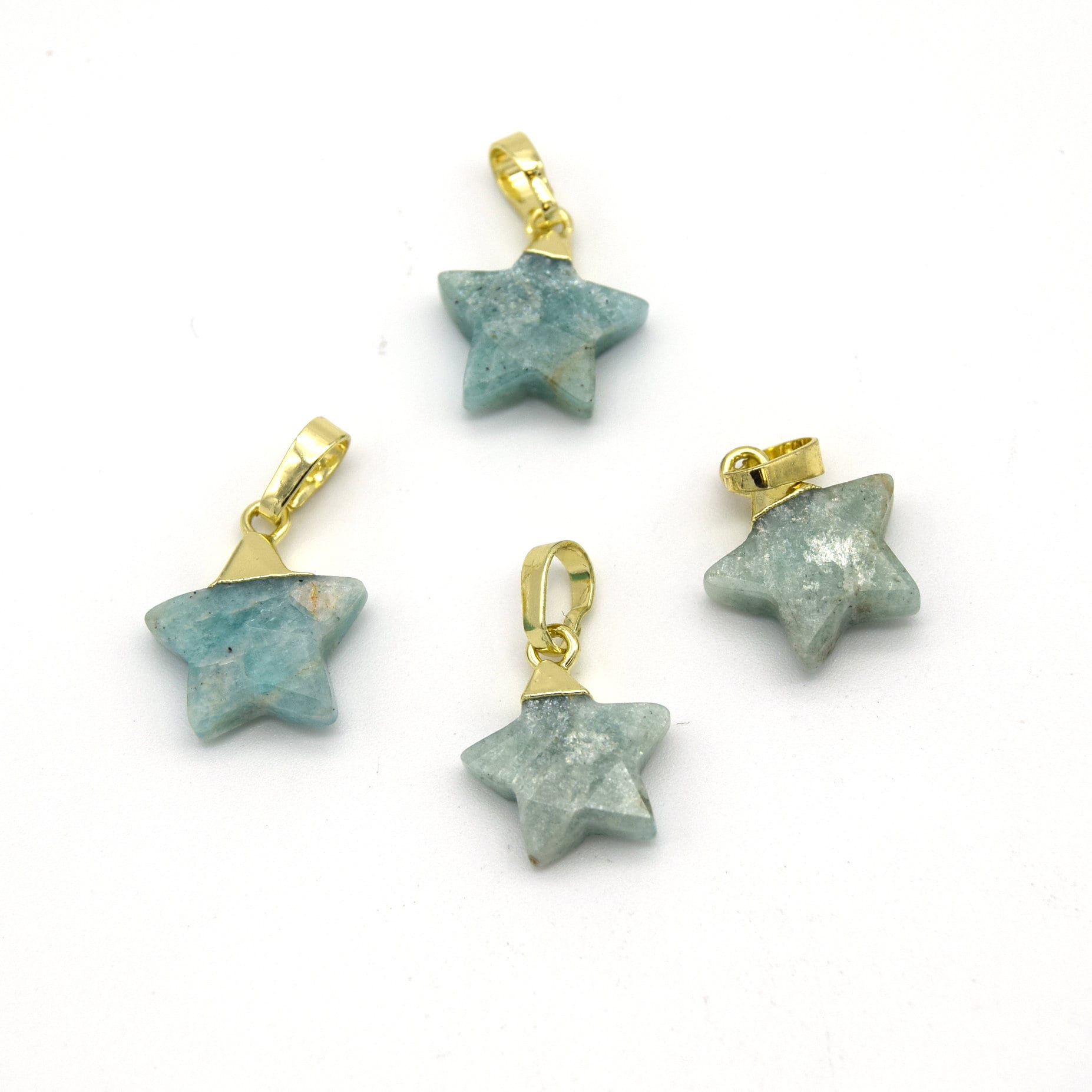 12mm x 12mm Amazonite Faceted Star Shaped Pendant Component with Gold Bail