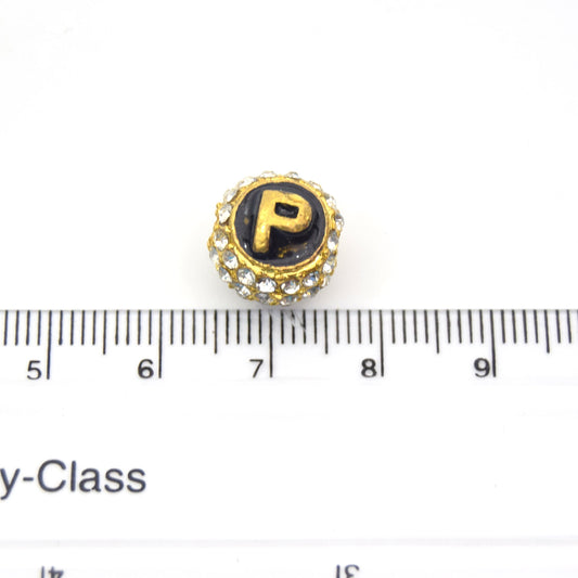 Clearance!! Gold 11mm Double-sided Letter "P" Rhinestone Banded Round/Ball Shaped Bead