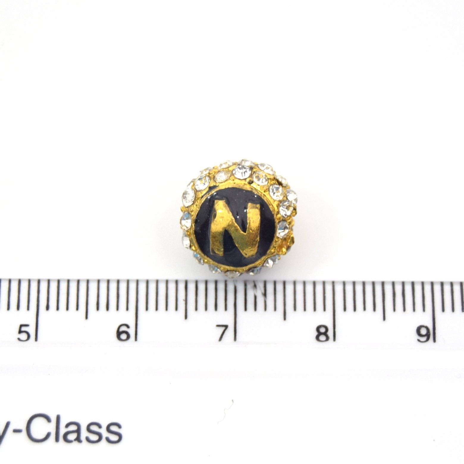 Clearance!! Gold 11mm Double-sided Letter "N"  Rhinestone Banded  Round/Ball Shaped Bead