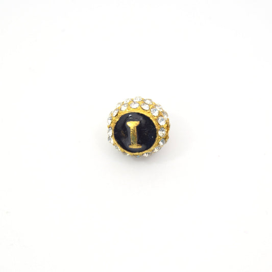 Clearance!! Gold 11mm Double-sided Letter "I"  Rhinestone Banded Round/Ball Shaped Bead