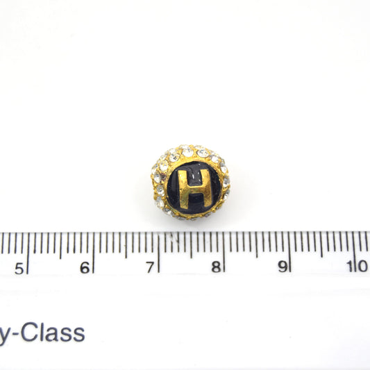 Clearance!! Gold 11mm Double-sided Letter "H"  Rhinestone Banded Round/Ball Shaped Bead