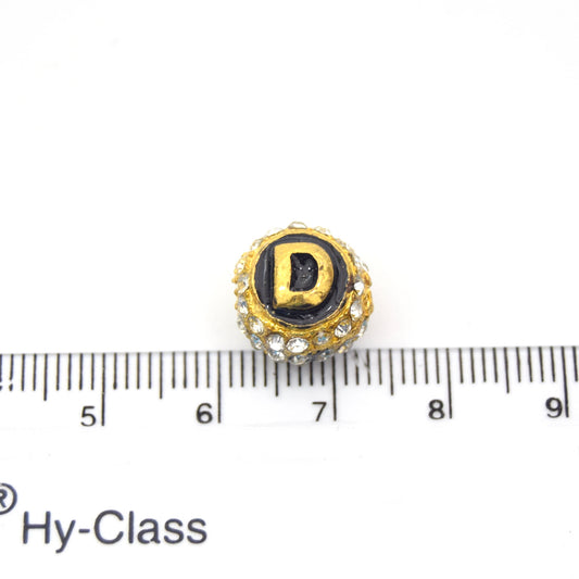 Clearance!! Gold 11mm Double-sided Letter "D"  Rhinestone Banded  Round/Ball Shaped Bead