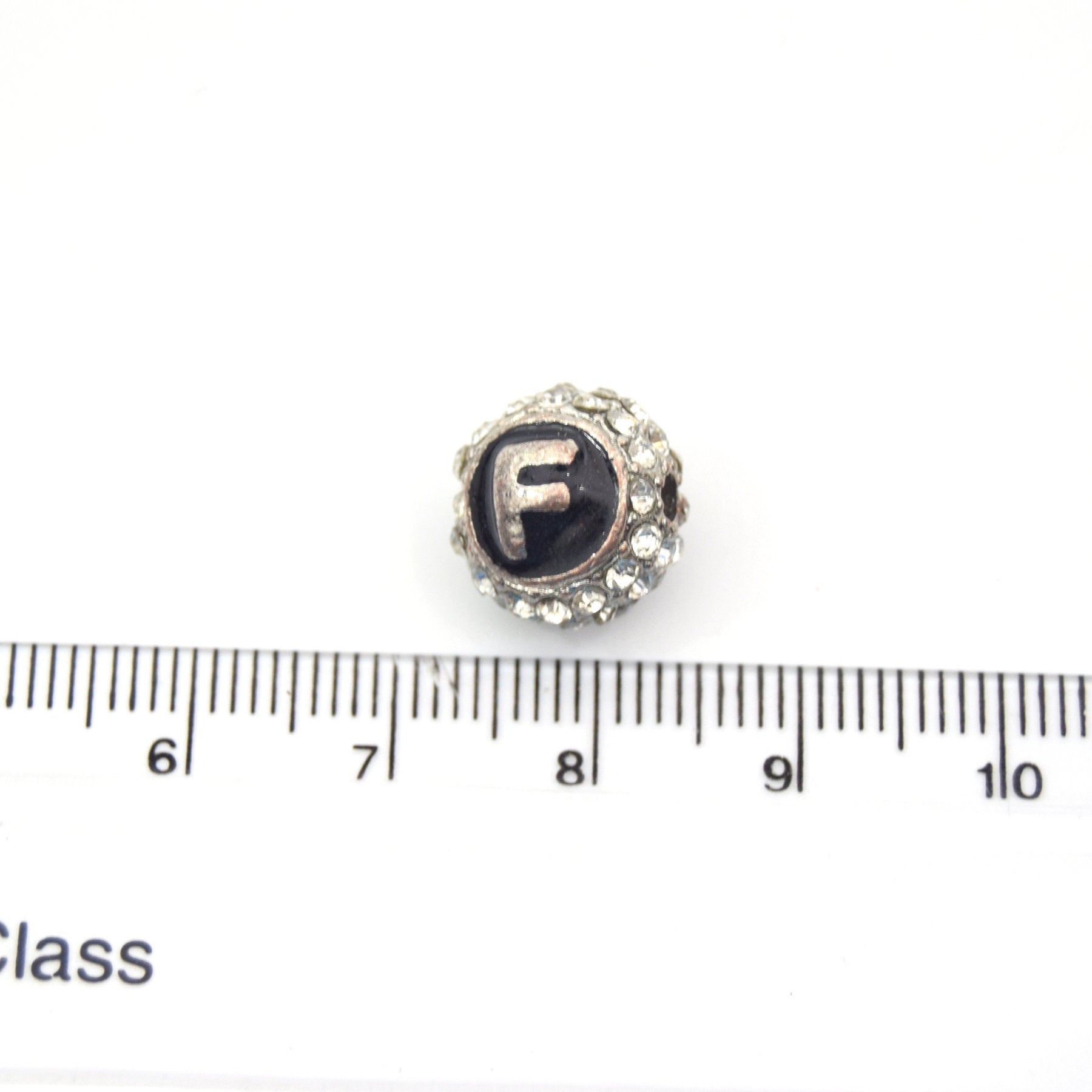 Clearance!! Silver 11mm Double-sided Letter "F"  Rhinestone Banded  Round/Ball Shaped Bead