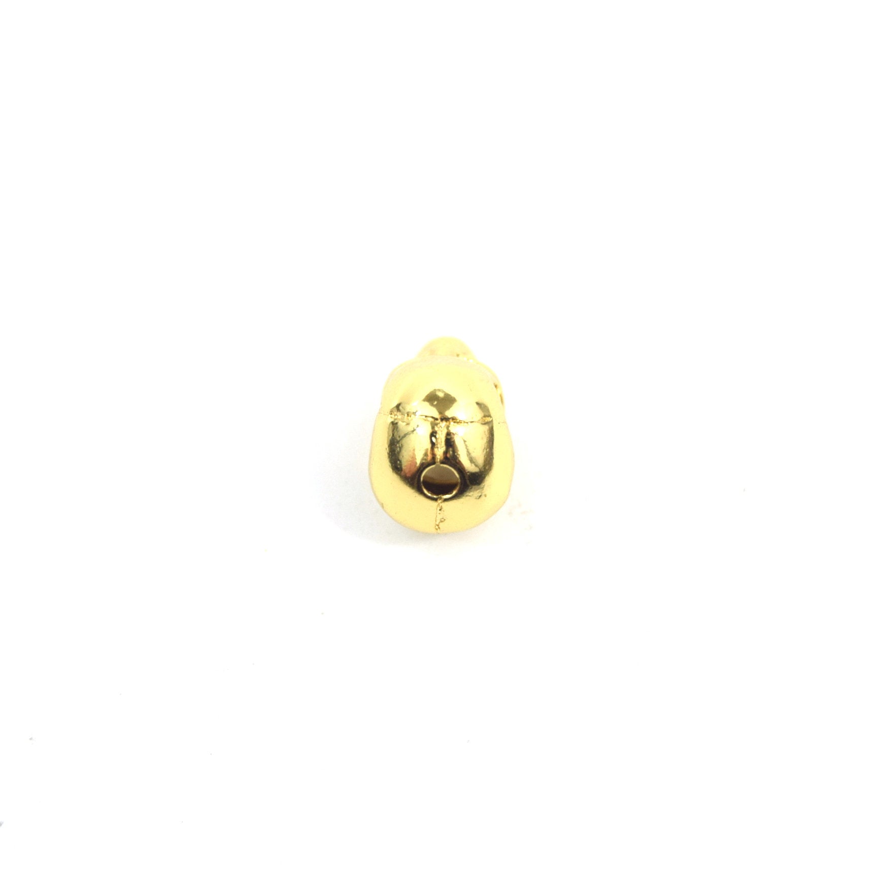 Gold Plated Cubic Zirconia Inlaid Skull Shaped Bead With Black CZ Eyes - Measures ~ 10mm x 13mm