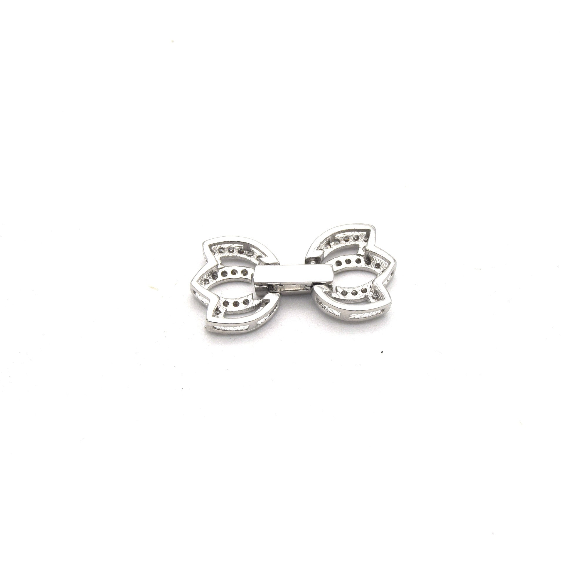 22mm x 12mm Silver Plated Cubic Zirconia Encrusted/Inlaid Double Tulip Shaped Clasp Components