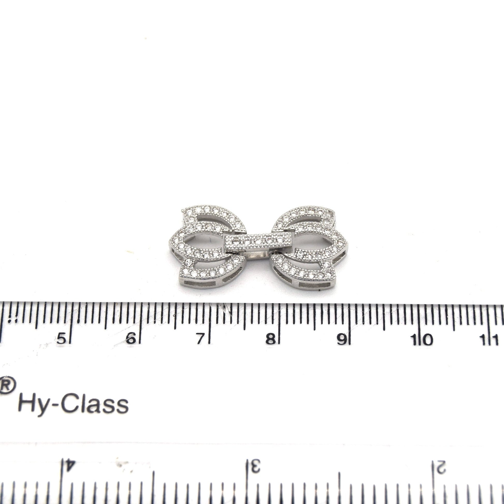 22mm x 12mm Silver Plated Cubic Zirconia Encrusted/Inlaid Double Tulip Shaped Clasp Components