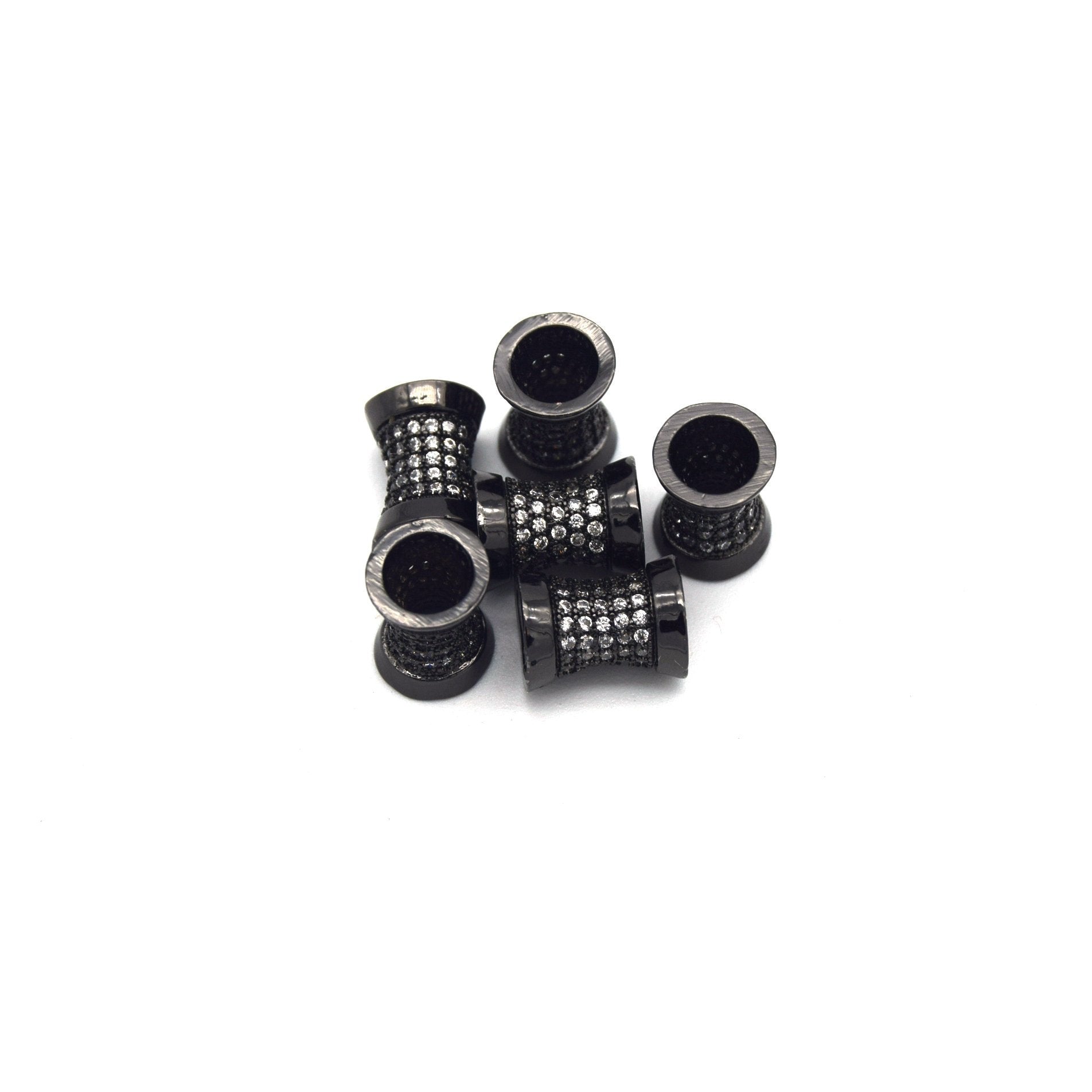 8mm x 11mm Gunmetal Plated CZ Cubic Zirconia Inlaid Flared Shaped Bead with 4mm Holes