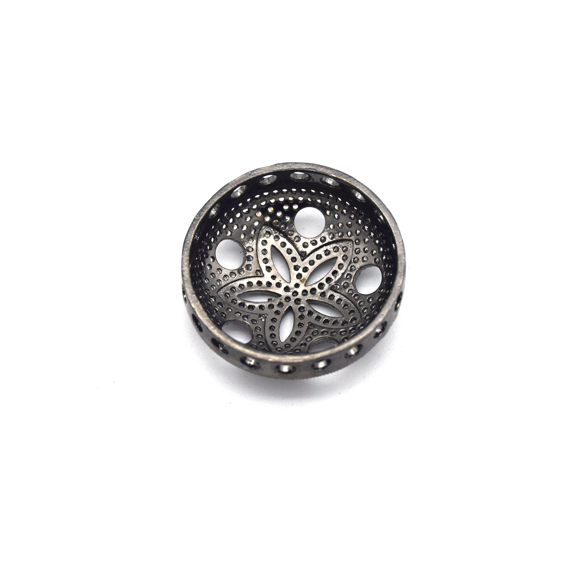 26mm Gunmetal Plated White CZ Cubic Zirconia Inlaid Flower/Star Open Round/Coin Shaped Slider