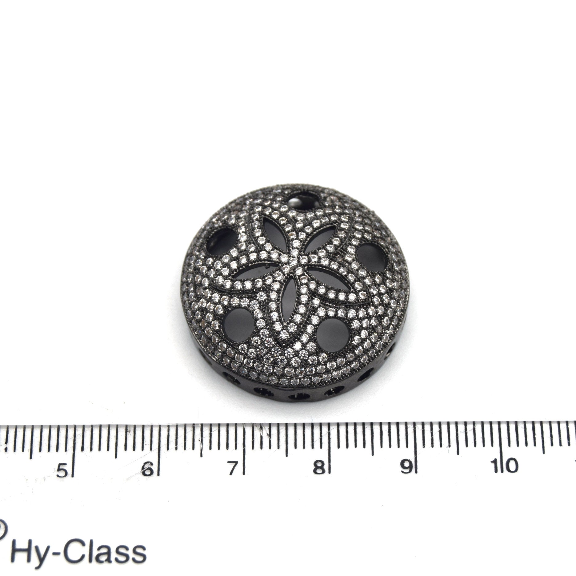 26mm Gunmetal Plated White CZ Cubic Zirconia Inlaid Flower/Star Open Round/Coin Shaped Slider