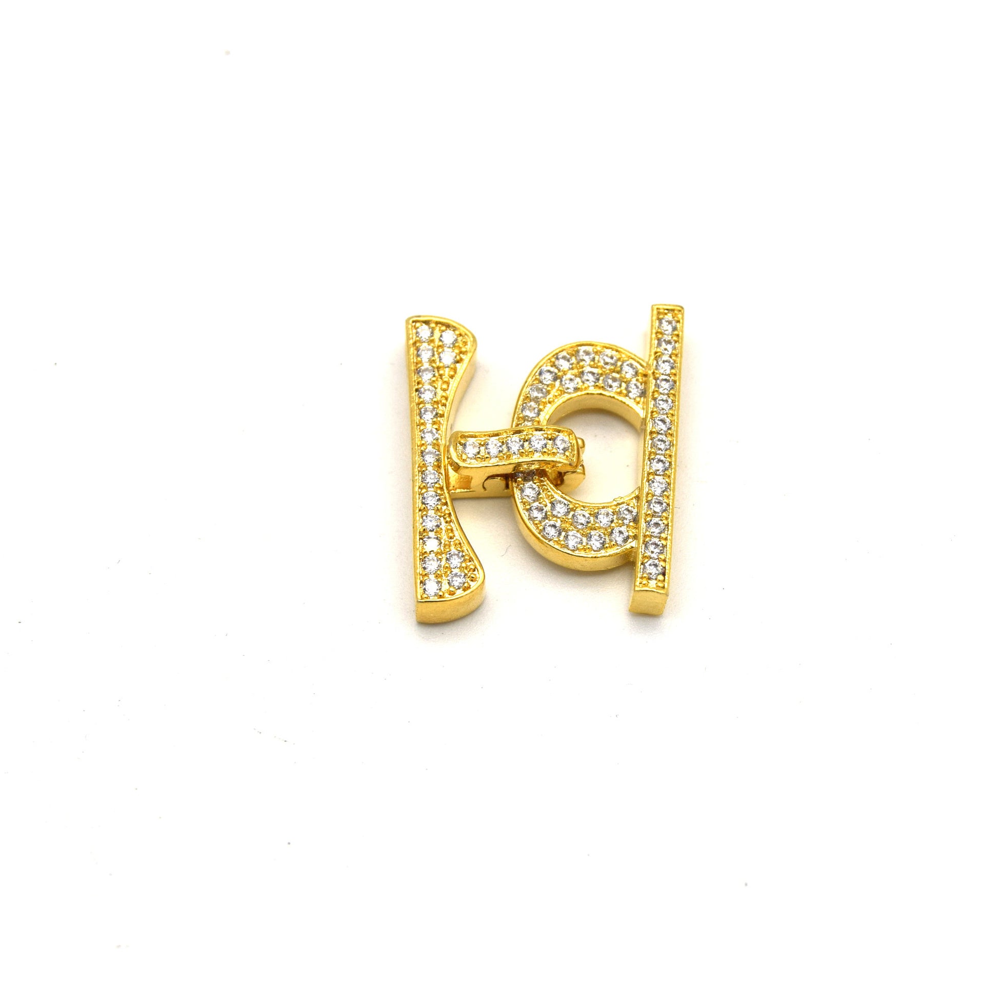 20mm x 25mm Gold Plated Cubic Zirconia Encrusted/Inlaid Bar/Loop Shaped Clasp Components