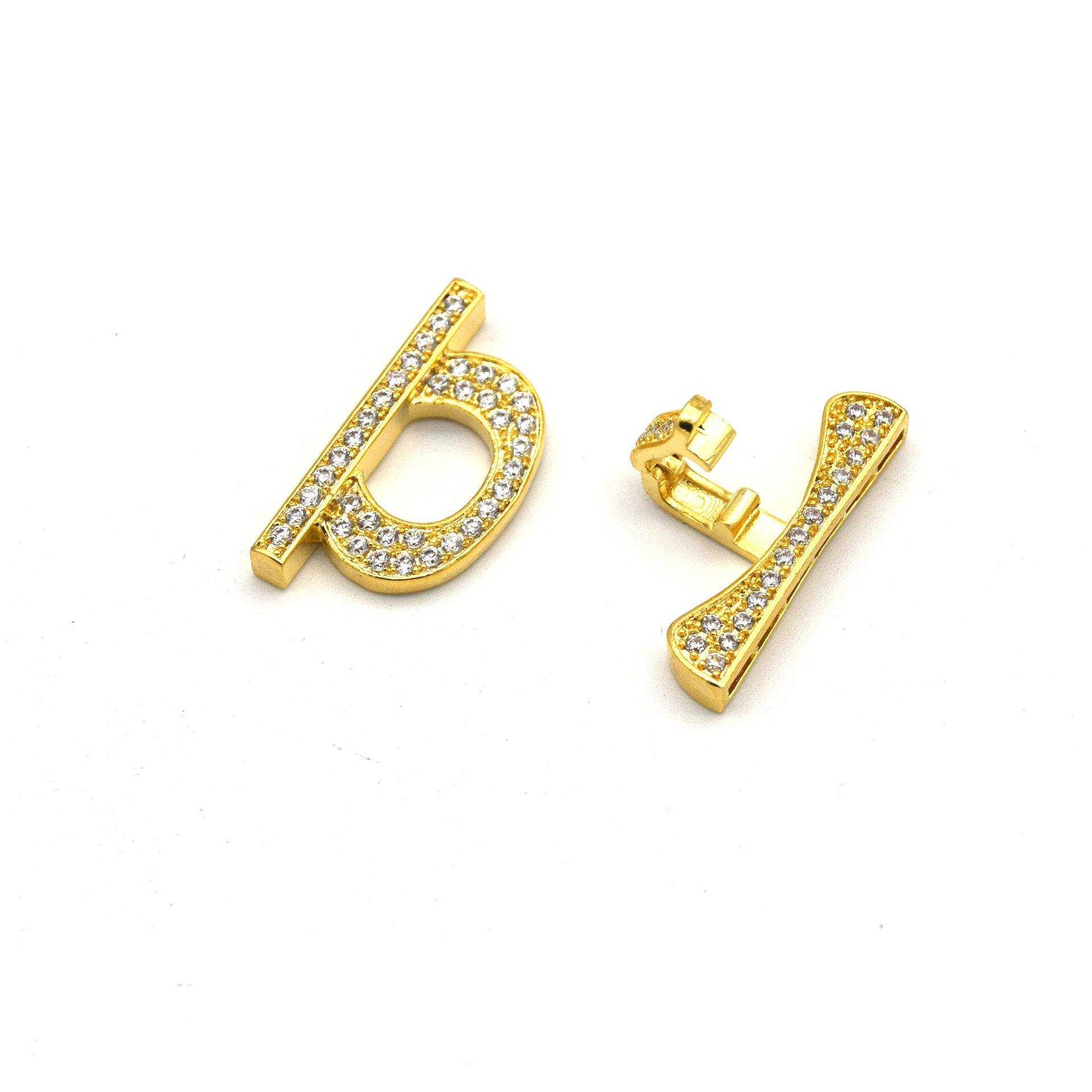 20mm x 25mm Gold Plated Cubic Zirconia Encrusted/Inlaid Bar/Loop Shaped Clasp Components