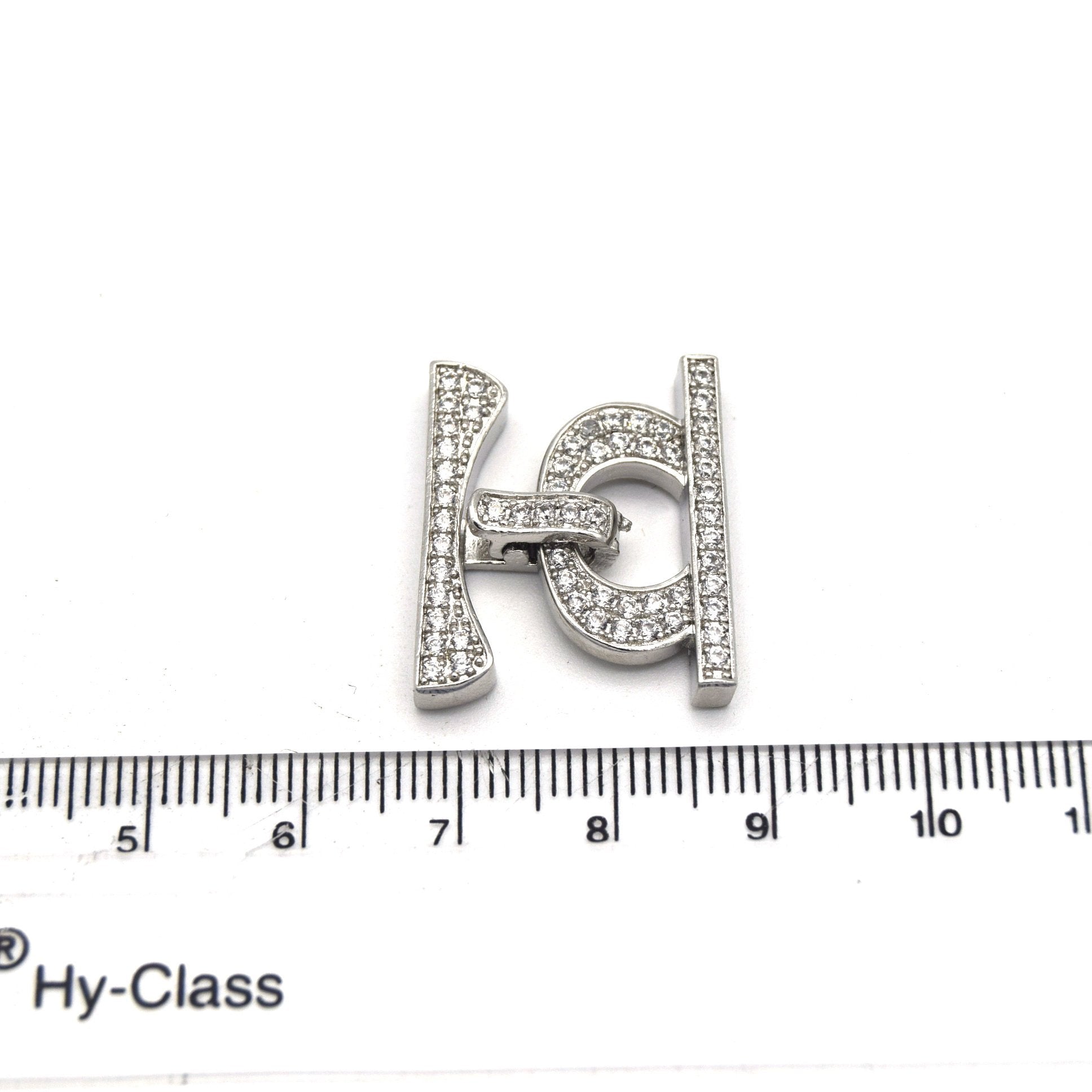 20mm x 25mm Silver Plated Cubic Zirconia Encrusted/Inlaid Bar/Loop Shaped Clasp Components